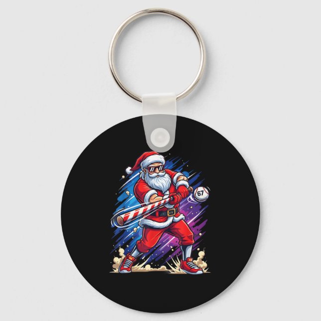 Christmas Baseball Funny Santa Game Day Xmas Boys  Keychain (Front)