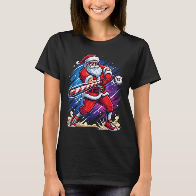 Christmas Baseball Funny Santa Game Day Xmas Boys  T-Shirt (Front)