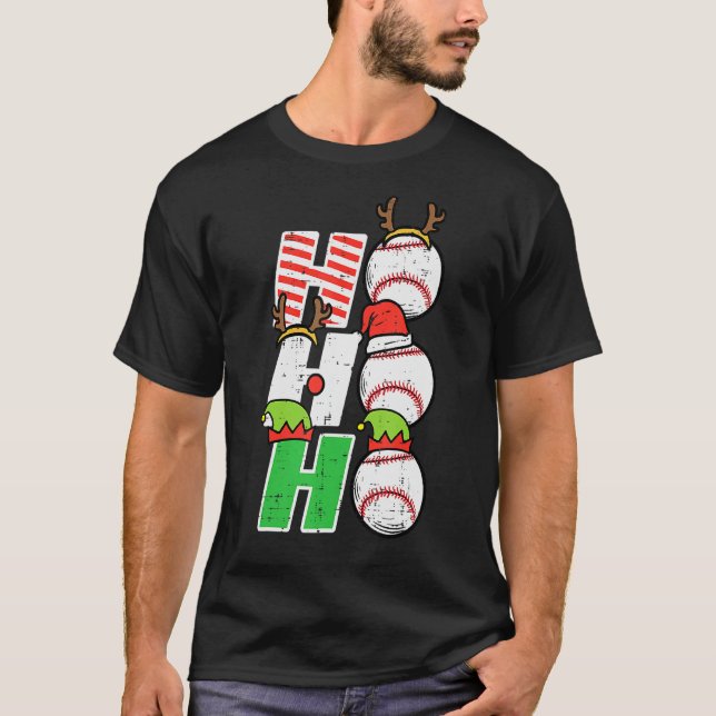 Christmas Baseball Ho Ho Ho  Xmas Sports Men Boys  T-Shirt (Front)