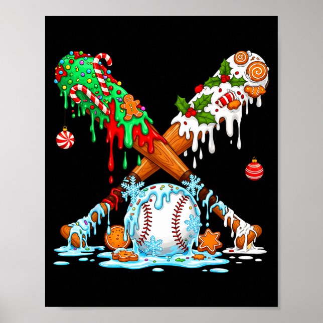 Christmas Baseball Ice Cream Drip Candy Game Day B Poster (Front)
