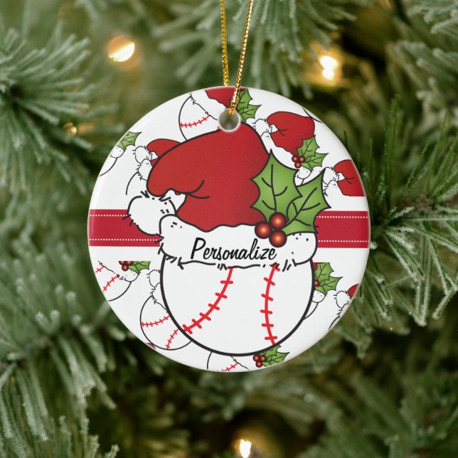 Christmas Baseball Personalize Ceramic Ornament (Tree)