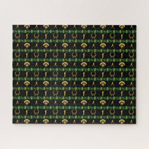 Christmas Baseball Player - Green Check Jigsaw Puzzle