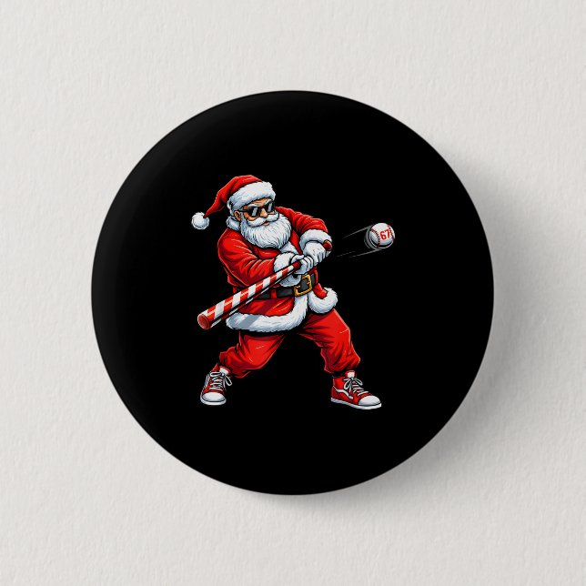 Christmas Baseball Player Santa Funny Xmas Boys Me Button (Front)