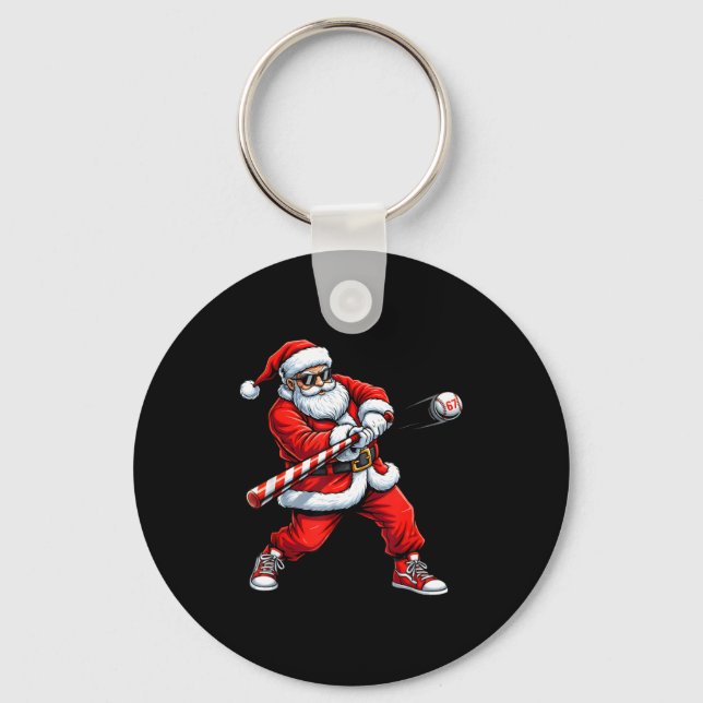 Christmas Baseball Player Santa Funny Xmas Boys Me Keychain (Front)