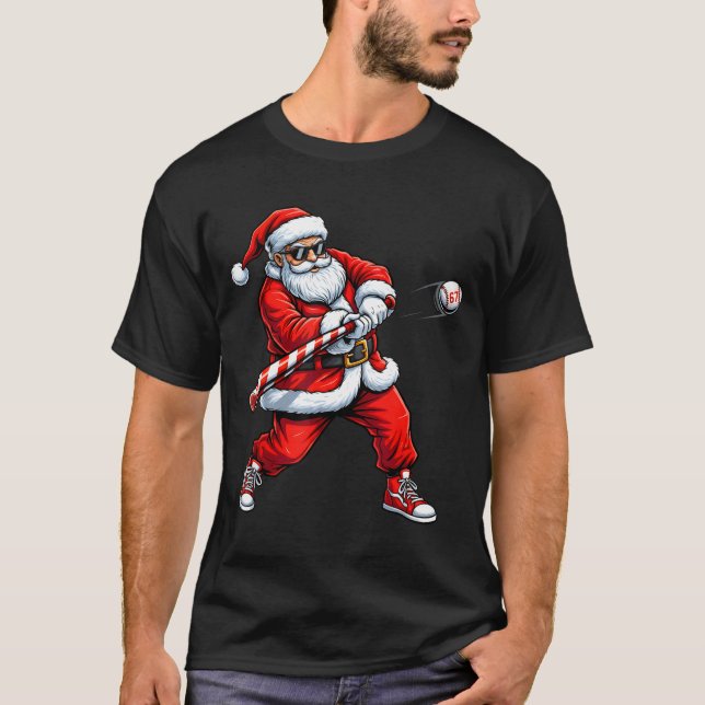 Christmas Baseball Player Santa Funny Xmas Boys Me T-Shirt (Front)