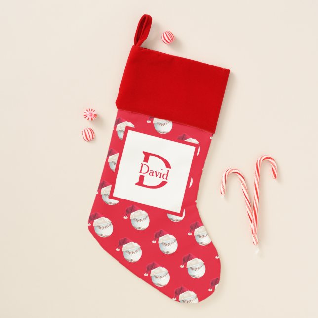 Christmas Baseball Red Funny Santa Holiday Christmas Stocking (Front)