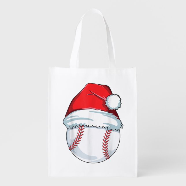 Christmas Baseball Santa Hat Ball Kids Boys Men Grocery Bag (Front)