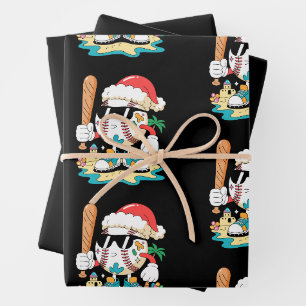 Christmas Baseball Santa Hat Bat Beach Palm Tree Wrapping Paper Sheets
