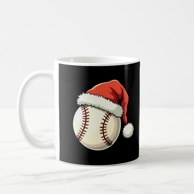Christmas Baseball Santa Hat Funny Sport Xmas Coffee Mug (Left)