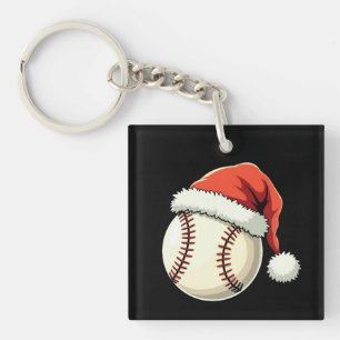 Christmas Baseball Santa Hat Funny Sport Xmas Keychain