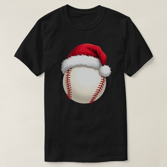 Christmas Baseball Santa Hat Funny Sport Xmas T-Shirt (Design Front)