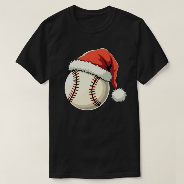 Christmas Baseball Santa Hat Funny Sport Xmas T-Shirt (Design Front)