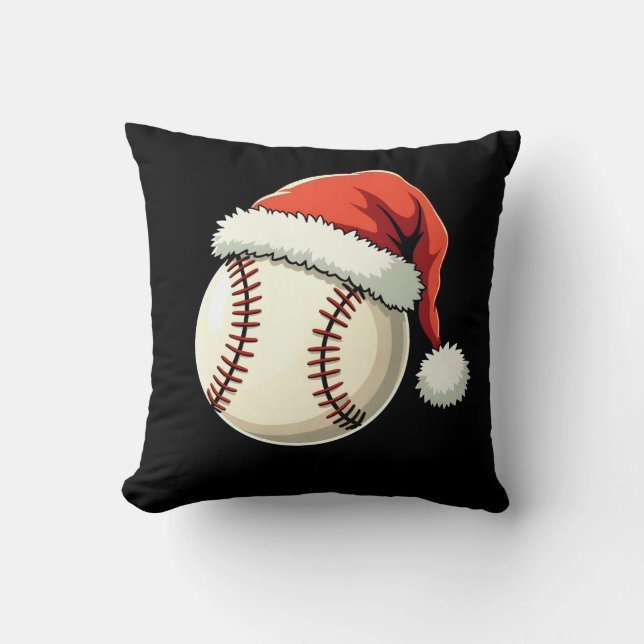Christmas Baseball Santa Hat Funny Sport Xmas Throw Pillow (Front)