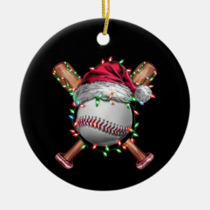 Christmas Baseball Santa Sports Xmas Holiday Ceramic Ornament