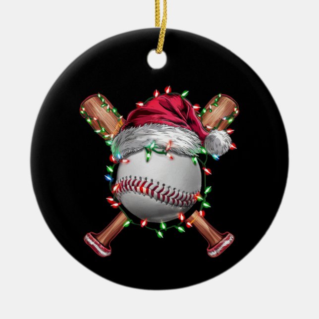 Christmas Baseball Santa Sports Xmas Holiday Ceramic Ornament (Front)