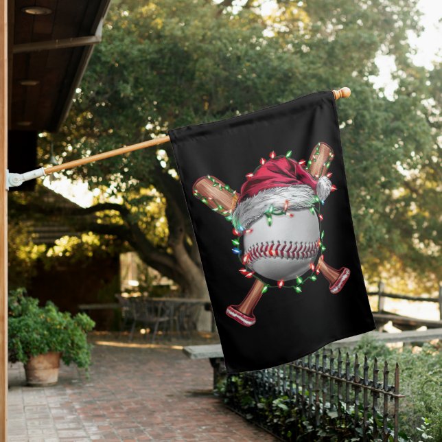 Christmas Baseball Santa Sports Xmas Holiday House Flag (In SItu)