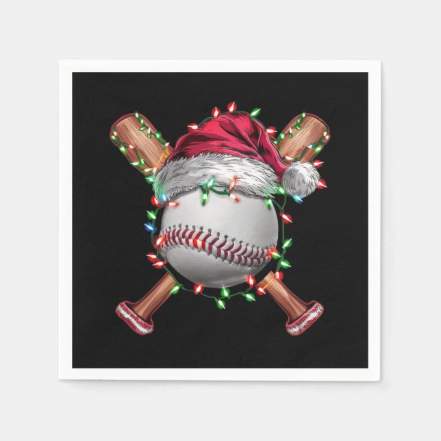 Christmas Baseball Santa Sports Xmas Holiday Napkins (Front)