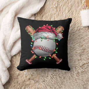Christmas Baseball Santa Sports Xmas Holiday Throw Pillow