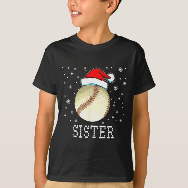 Christmas Baseball Sister Xmas Santa Hat Kids Boys T-Shirt (Front)
