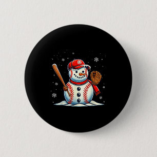 Christmas Baseball Snowman Boys Baseball Christmas Button