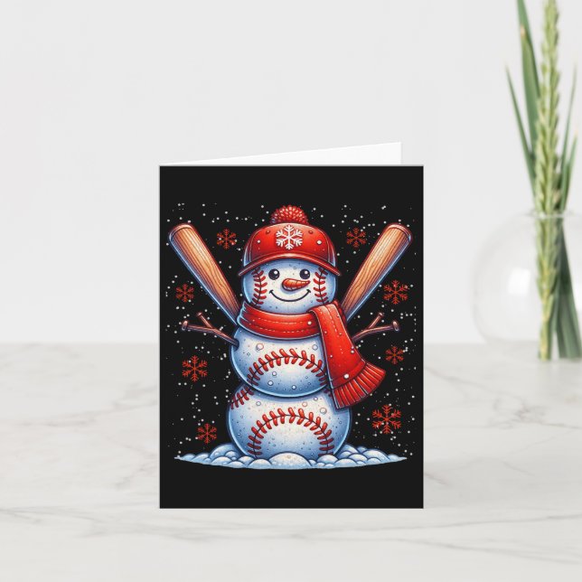 Christmas Baseball Snowman Boys Baseball Christmas Card (Front)