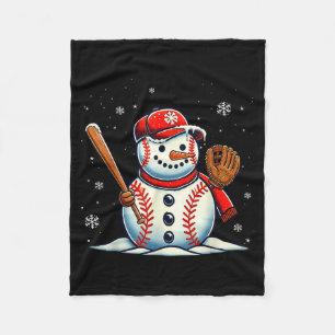 Christmas Baseball Snowman Boys Baseball Christmas Fleece Blanket