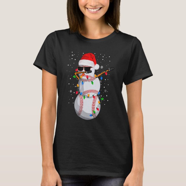 Christmas Baseball Snowman Dabbing Pajamas For Boy T-Shirt (Front)