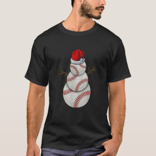 Christmas Baseball Snowman Santa Hat Funny Basebal T-Shirt