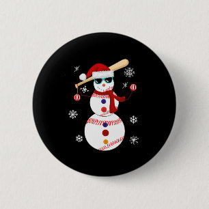 Christmas Baseball Snowman Santa Hat Gift Button