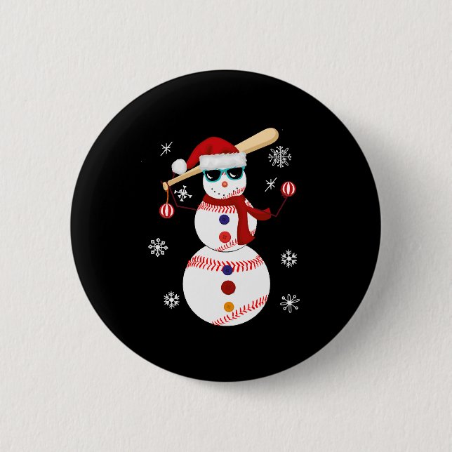 Christmas Baseball Snowman Santa Hat Gift Button (Front)