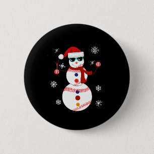 Christmas Baseball Snowman Santa Hat Gift Button