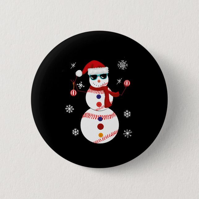 Christmas Baseball Snowman Santa Hat Gift  Button (Front)