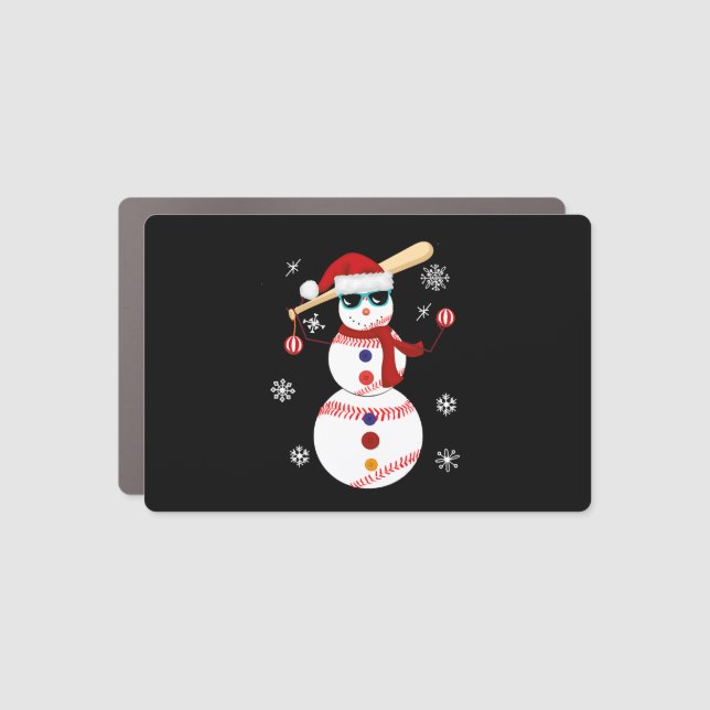 Christmas Baseball Snowman Santa Hat Gift Car Magnet (Front)