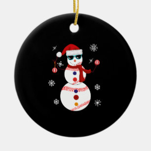 Christmas Baseball Snowman Santa Hat Gift Ceramic Ornament