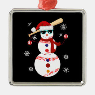 Christmas Baseball Snowman Santa Hat Gift Metal Ornament