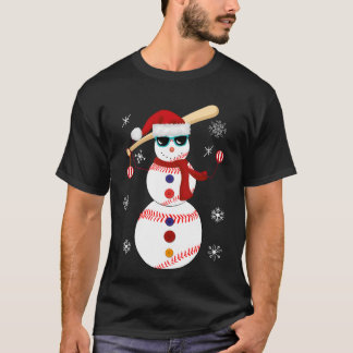 Christmas Baseball Snowman Santa Hat Gift T-Shirt