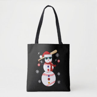 Christmas Baseball Snowman Santa Hat Gift Tote Bag