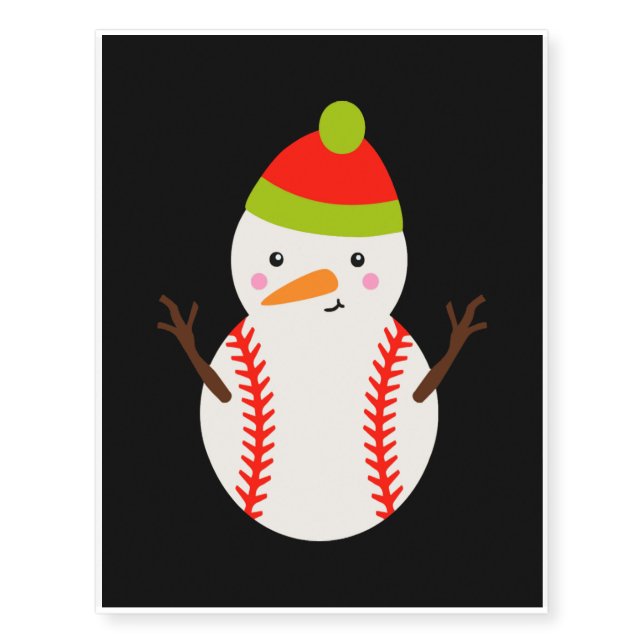Christmas - Baseball Snowman Temporary Tattoos (Front)