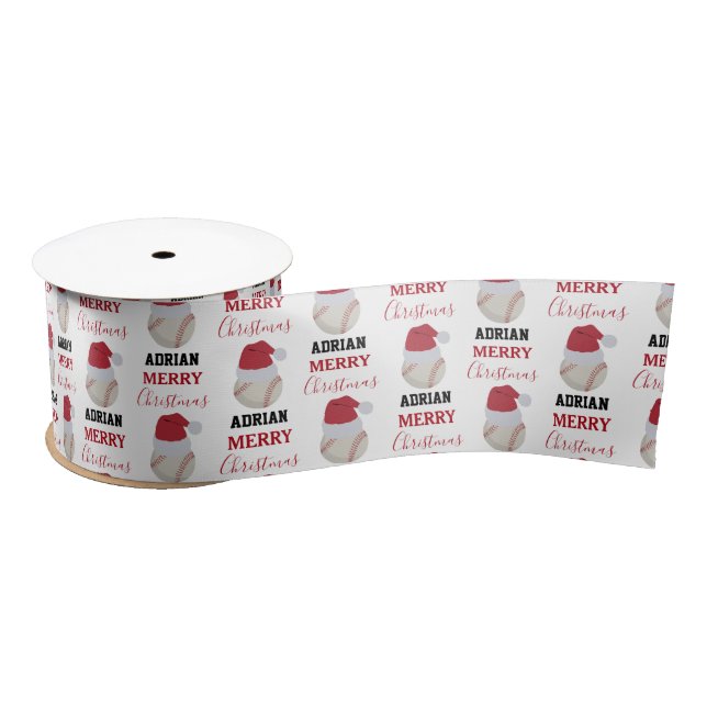 Christmas Baseball Sports Ball Custom Name Satin Ribbon (Spool)