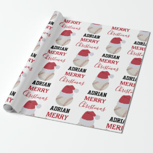 Christmas Baseball Sports Ball Custom Name Wrapping Paper