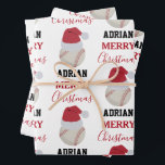 Christmas Baseball Sports Ball Custom Name Wrapping Paper Sheets<br><div class="desc">A cute illustration of baseball ball wearing a Santa hat with words "Merry Christmas" and your custom name. Perfect for adults and kids who love playing baseball. An ideal baseball themed Christmas wrapping paper for baseball players, baseball coaches, baseball teams, athletes and baseball enthusiasts. Simply customize the name and make...</div>