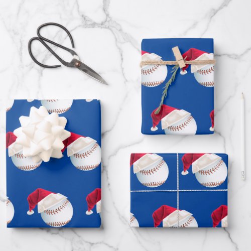 Christmas Baseball Sports Santa Holiday Set Wrapping Paper Sheets