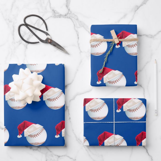Christmas Baseball Sports Santa Holiday Set Wrapping Paper Sheets (Front)