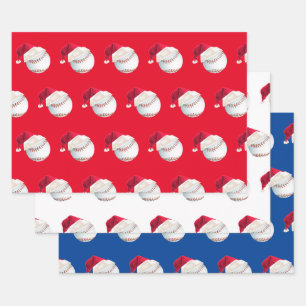 Christmas Baseball Sports Santa Holiday Set Wrapping Paper Sheets