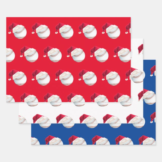 Christmas Baseball Sports Santa Holiday Set Wrapping Paper Sheets (Set)