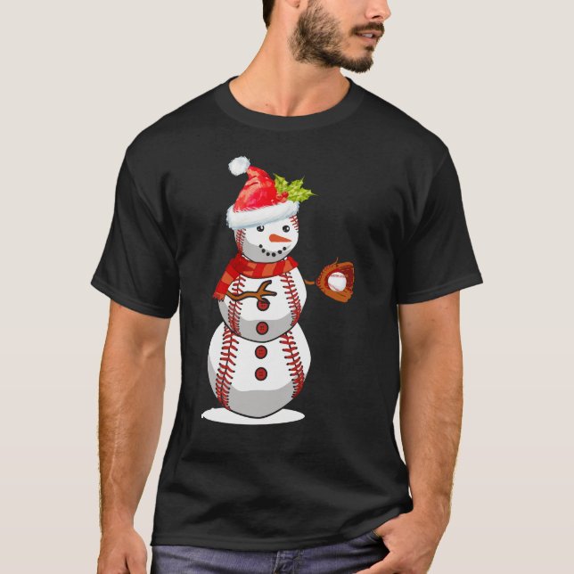 Christmas Baseball T-Shirt For Kids Men Ball Santa (Front)