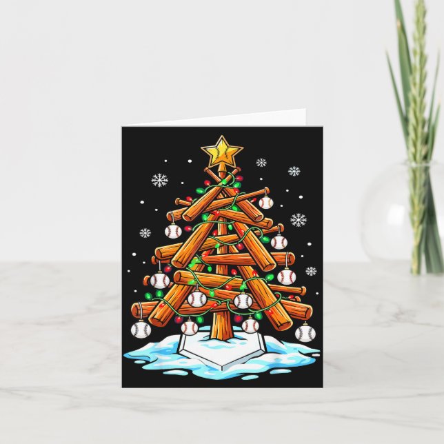 Christmas Baseball Tree Lights Xmas  Card (Front)