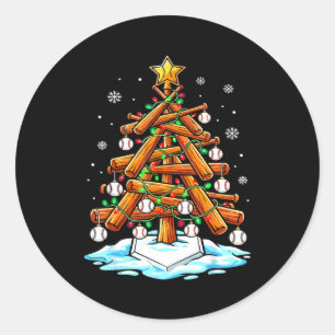 Christmas Baseball Tree Lights Xmas Classic Round Sticker