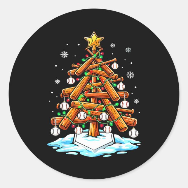 Christmas Baseball Tree Lights Xmas  Classic Round Sticker (Front)