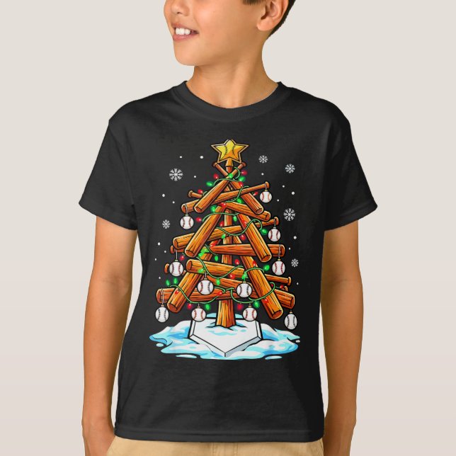 Christmas Baseball Tree Lights Xmas  T-Shirt (Front)